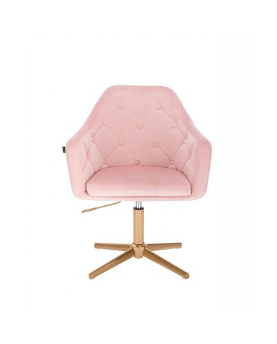 Krzesło welurowe BLERM pudrowy róż - złoty krzyżak