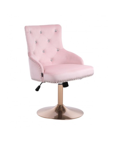 Wygodny fotel z weluru CLARIS CRISTAL pudrowy róż - złoty dysk