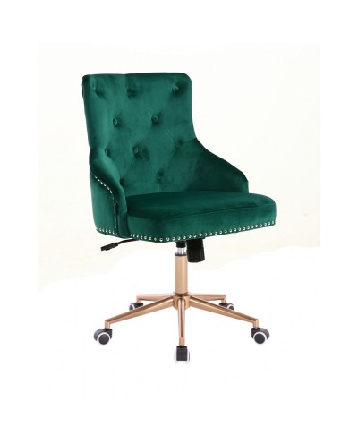 CLARIS elegancki fotel do biurka butelkowa zieleń - złote kółka