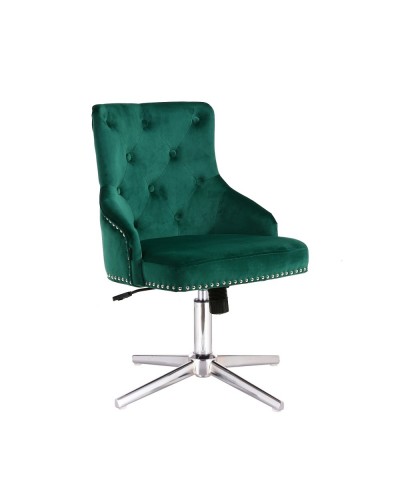 CLARIS modny fotel welurowy do gabinetu butelkowa zieleń - cross chromowany