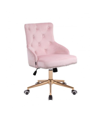 CLARIS elegancki fotel do biurka pudrowy róż welur - złote kółka