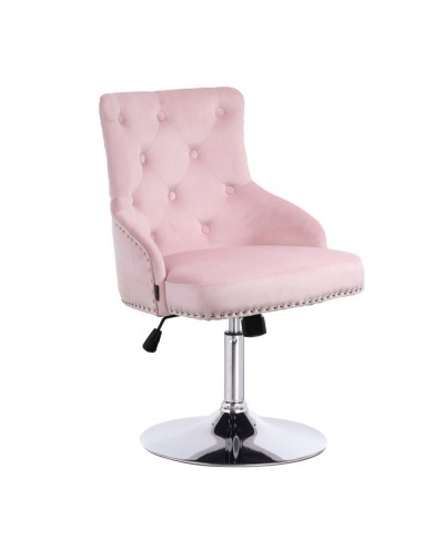CLARIS gabinetowy fotel pudrowy róż welur - dysk chrom