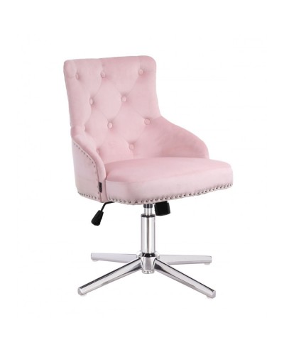 CLARIS glamour fotel welurowy do gabinetu pudrowy róż - cross chromowany