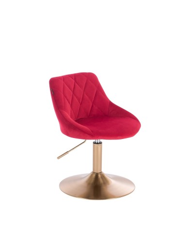 Czerwone krzesło EMILIO welurowe - dysk złoty
