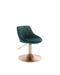 Krzesło z weluru EMILIO butelkowa zieleń - dysk złoty