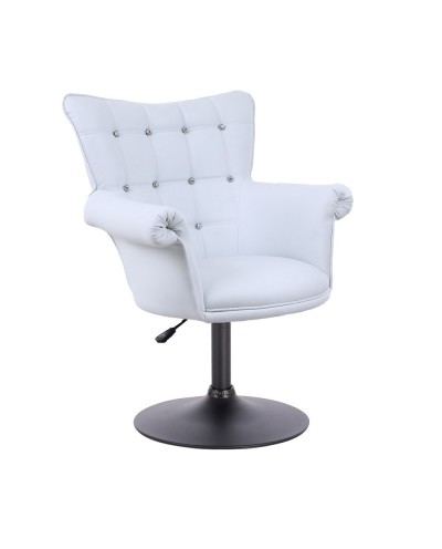 Biały fotel do salonu LORA CRISTAL XXL glamour - czarny dysk