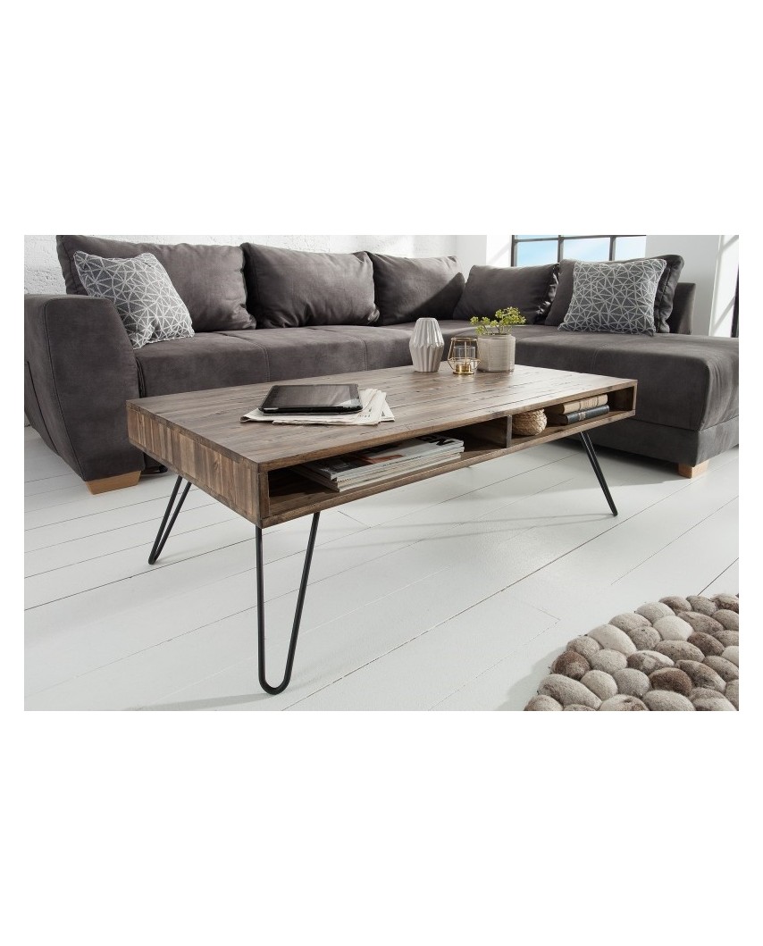 INVICTA stolik kawowy SCORPION 110 cm - szara akacja, drewno naturalne, metal