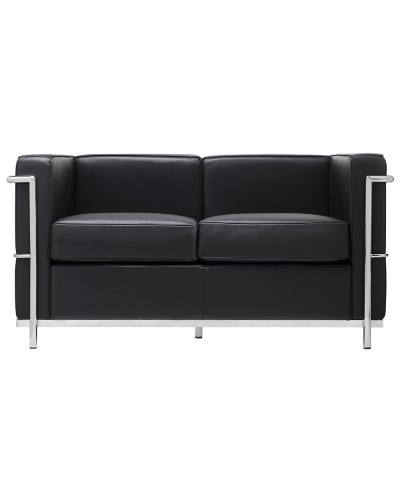 Sofa dwuosobowa SOFT LC2 czarna - włoska skóra naturalna, metal