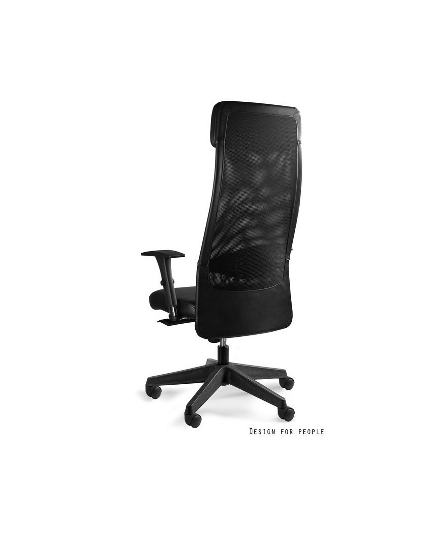 Obrotowy fotel biurowy ARES SOFT czarny siatka / skóra naturalna