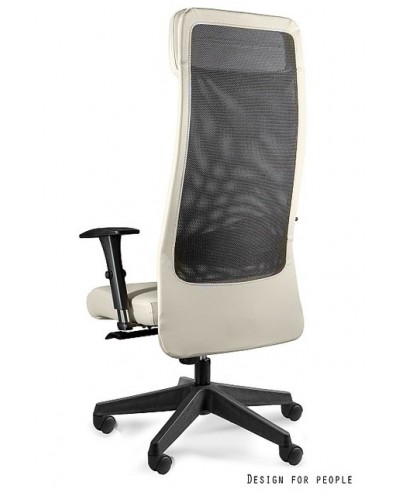 Beżowy fotel biurowy ARES SOFT czarna siatka / skóra ekologiczna