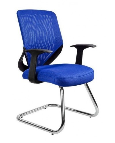 Niebieskie krzesło biurowe MOBI SKID konferencyjne - siatka