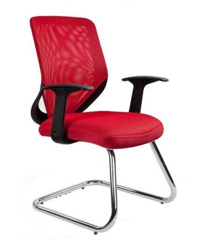 Czerwone krzesło biurowe MOBI SKID konferencyjne - siatka