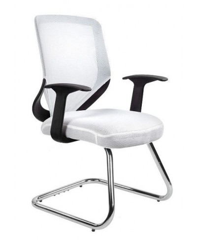 Białe krzesło biurowe MOBI SKID konferencyjne - siatka