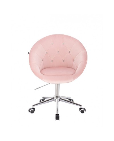 Krzesło pikowane BLOM CRISTAL pudrowy róż - chromowana podstawa kółka