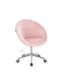 Krzesło pikowane BLOM CRISTAL pudrowy róż - chromowana podstawa kółka